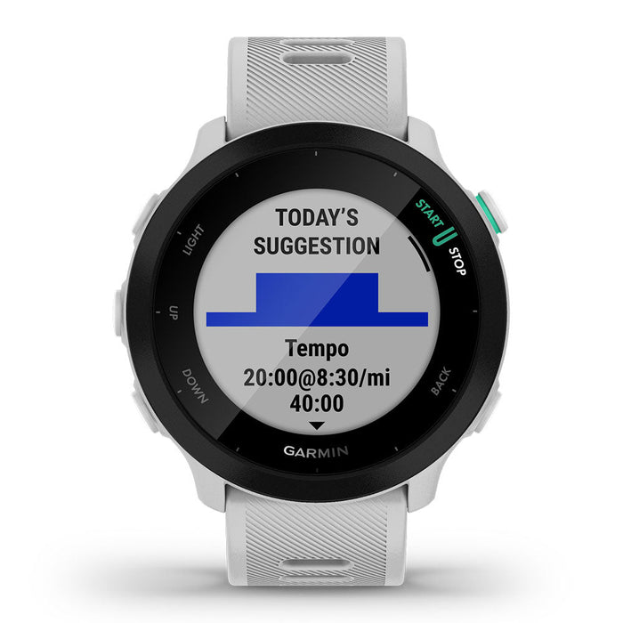 Garmin Forerunner 55 Smartwatch for Running 2021 - White - Front Angle