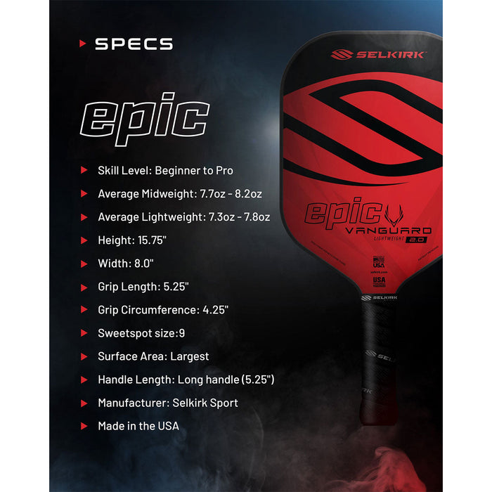 Selkirk VANGUARD 2.0 Epic Midweight Pickleball Paddle