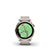 Front view of the soft gold/light sand Garmin fenix 7S GPS watch with topo maps on the display